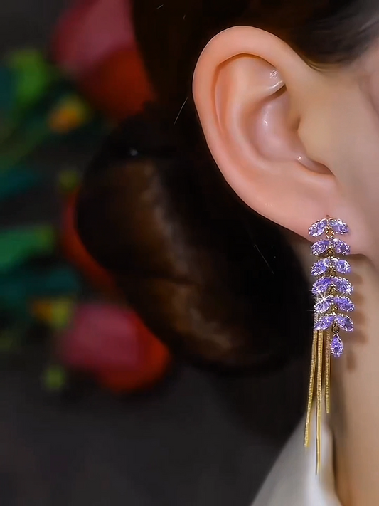 Wheat Ear Zircon Tassel Women's Retro Long Earrings