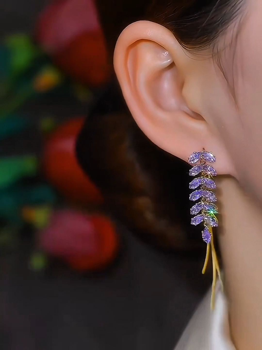 New Wheat Ear Zircon Tassel Women's Retro Long Earrings