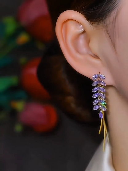 Wheat Ear Zircon Tassel Women's Retro Long Earrings
