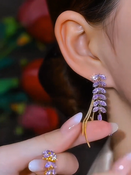New Wheat Ear Zircon Tassel Women's Retro Long Earrings